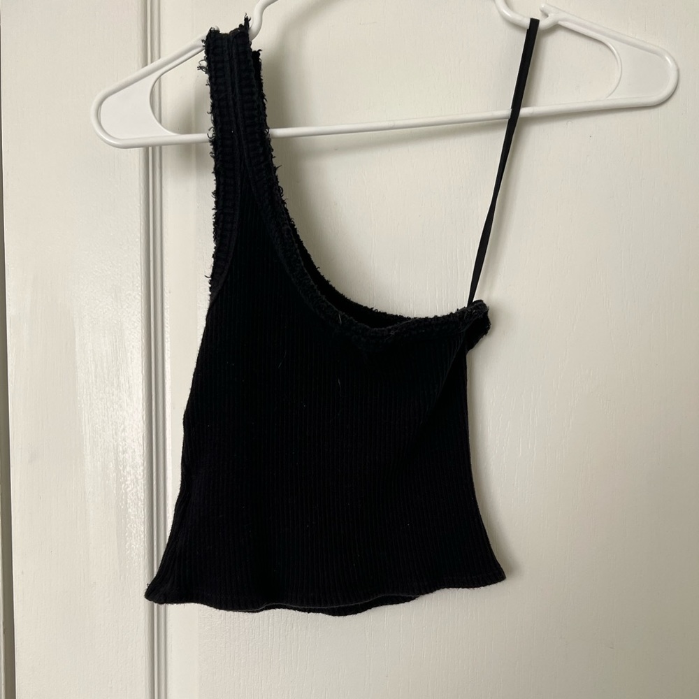 Black Ribbed Urban Outfitters One Shoulder Top